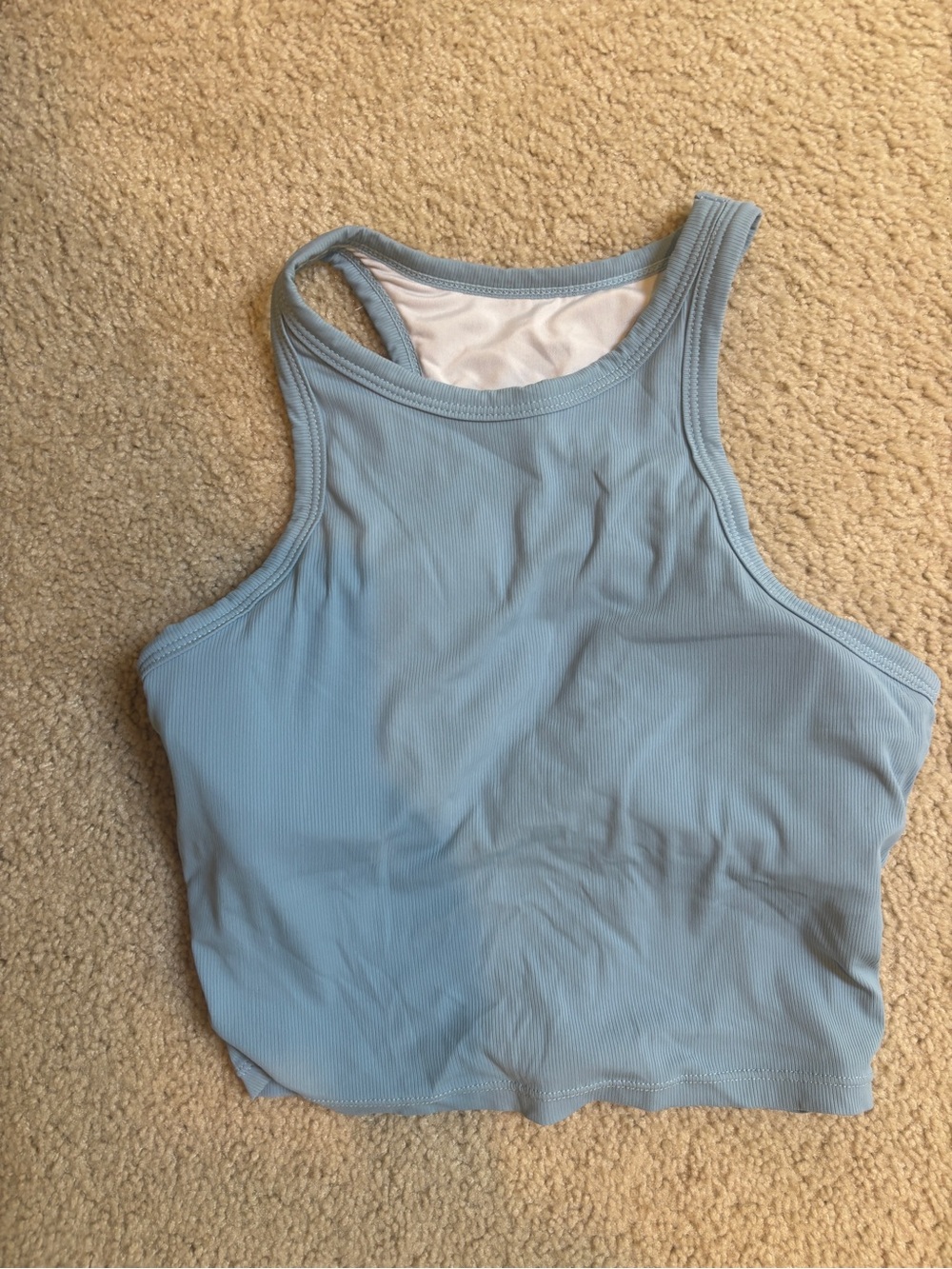 Bloomingdale's Dusty Blue Ribbed High-Neck Crop Tank